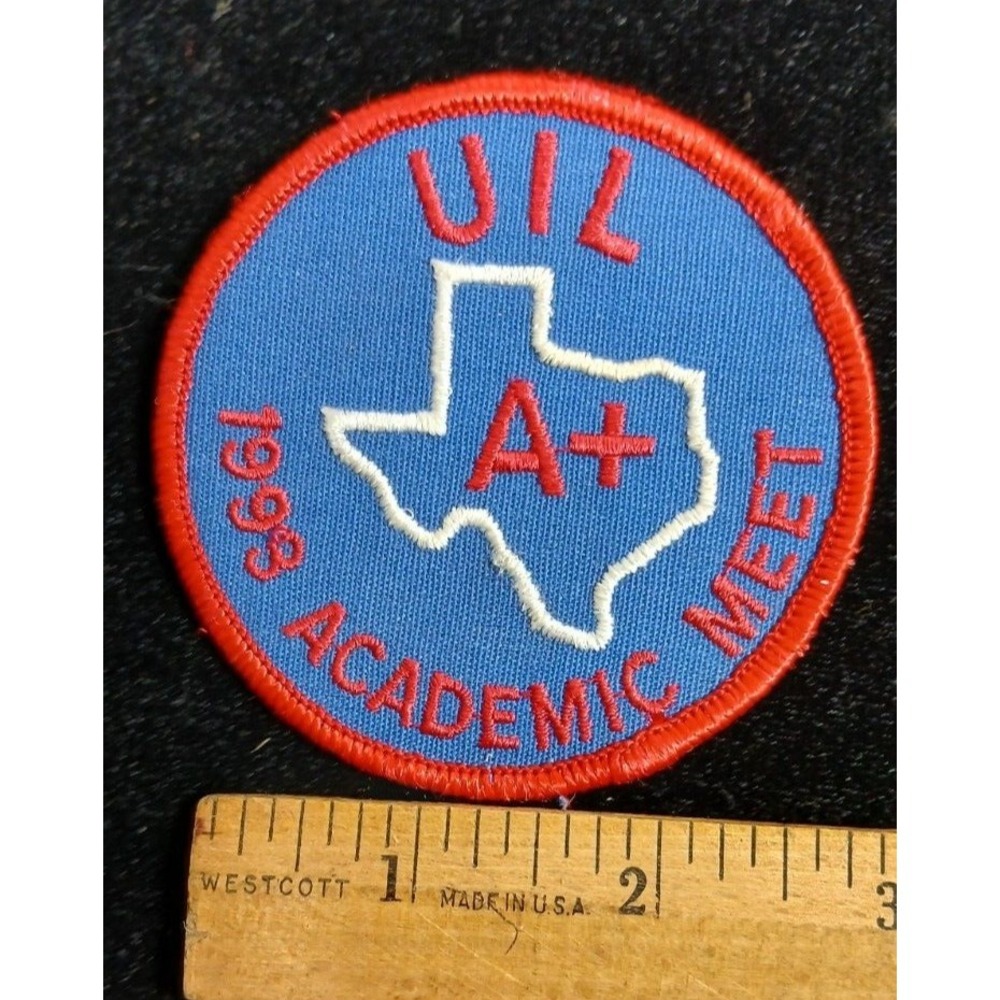 1993 TEXAS UIL ACADEMIC MEET Twill Embroidered Badge PATCH A+ Award Jacket
